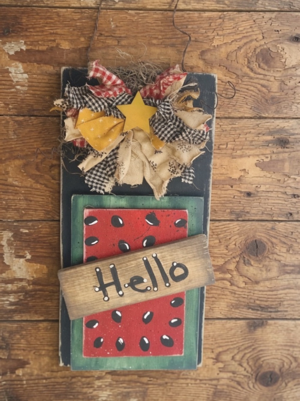 Handmade Rustic Primitive Watermelon Wood Sign